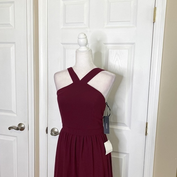 LULU’S Air of Romance Maxi Dress Burgundy Size Medium Chiffon NWT - Picture 9 of 15